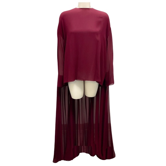 CELINE BURGUNDY DRAPED SILK GEORGETTE CAPE TOP - Picture 1 of 5